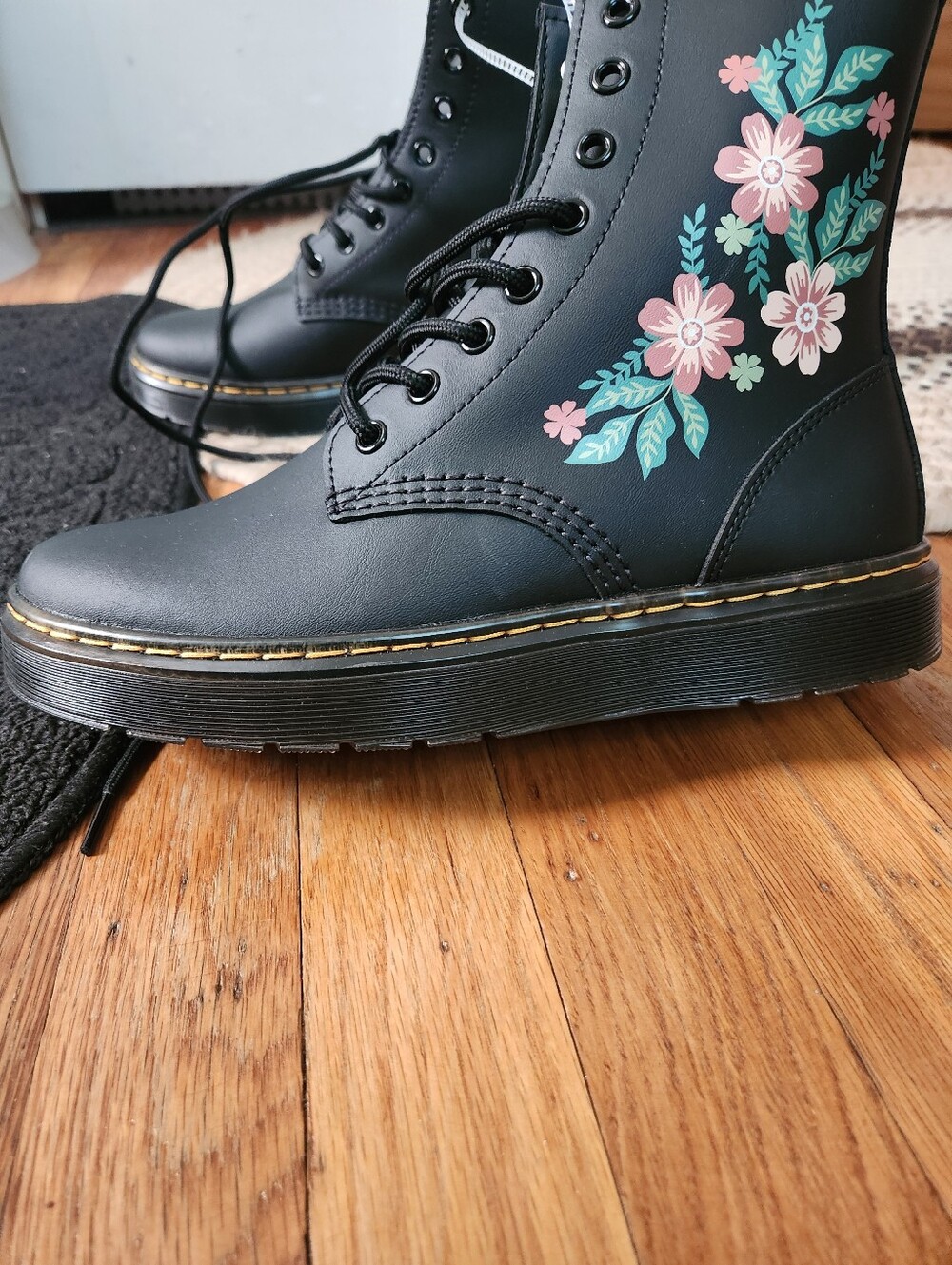 Dr. Martens Black Lace-Up Zavala Boots with Pink & Green Floral Print - Picture 10 of 10